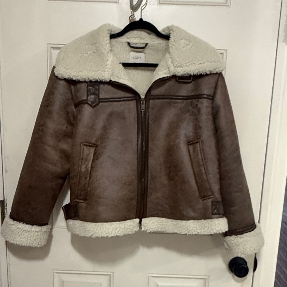 LOFT Brown and Cream Shearling Jacket